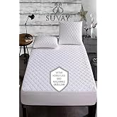 Suvay Quilted Fitted Mattress Protector Flame Single and Double Quilted Cotton Mattress Flame 9 Different Sizes (90x190)