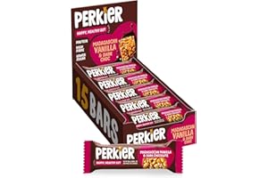 Perkier Madagascan Vanilla & Dark Chocolate Snack Bars (15 Pack) – Vegan – Gluten Free – Protein – High Fibre – Lower Sugar - Natural Ingredients – Lower Calorie – Healthy – No Palm Oil