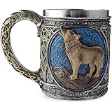 Tazza in acciaio inox lupo in resina 3D stereoscopica retrò lupi, tazza da caffè, tazza di birra di Halloween, tazza di metal