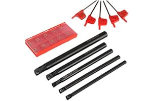 STEEIRO 21er Set Drehmeißel, 5 Drehmeißel Bohrstange 6/7/8/10/12mm SCLCR06 + 10x Wendeplatten CCMT060204 Set