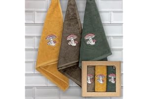 B BARCELOHOGAR Juego de 3 Paños de Cocina Rizo Americano 50x50 cm | 500 gr/m² | Trapos de Cocina Gruesos, Suaves y Absorbentes | Varios Diseños Bordados (Champi, 50x50cm)