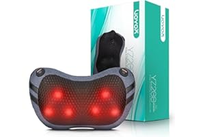 VOYOR-HEALTH Cojín de Masaje Shiatsu，Masajeador de Cuello Espalda con Calor, Masajeador de Amasado de Tejido Giratorio 3D，3 Velocidades Incluye Cinturón de Extensión,Casa, Oficina, Coche (Azul pálido)