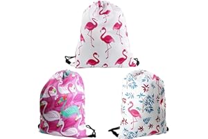 Dadabig 3 Stück Turnbeutel Rucksack, Flamingo Sportbeutel mit Kordelzug Gym Bag Hipster Große Kapazität Verschleißfeste Sport Tasche Schule Kindergargen Sporthalle für Kinder Mädchen Junge(3 Farben)