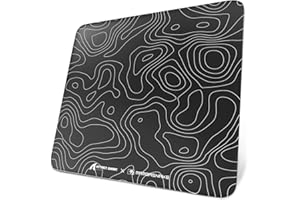ATTACK SHARK CM05 Gaming-Mauspad Aus Gehärtetem Glas, Ultraglatte Oberfläche, 9H Gehärtetes Glas, 17.72 * 15.75 * 0.2inch, Topografische Kontur, Stoßfest, rutschfeste Mausmatte-Schwarz