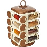 Amazon Solimo Plastic Revolving Spice Rack Set of 16 Pieces | Standard Size | Pull Out Shelf | Tabletop | Light Brown (SOKT66