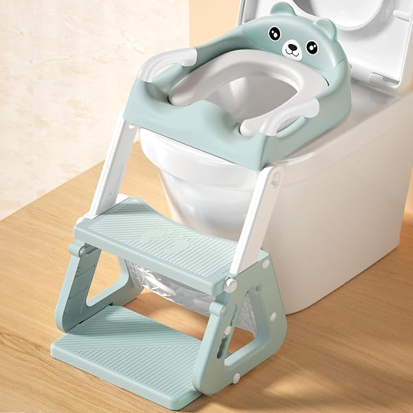 Réducteur WC Enfant Avec Escalier Pliable - Siège PU Confortable - Hauteur Réglable 38-45cm - 1-7 Ans