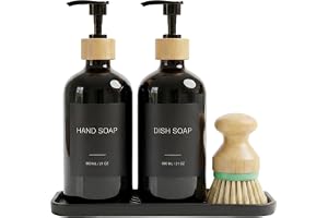 Tvålpump köksset 600 ml, diskmedelsdispenser och handtvålsdispenser, PET-flaska med bambupump, silikonbricka, diskborste och