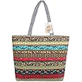 NFI essentials Canvas Printed Tote Bag for Women with Zipper, Casual Handbag Shopping, Tote Grocery Portable Bag Eco-friendly Hobo Bag, Travel, Work, Beach, Office, College