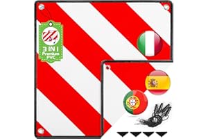 ‎WARMFAY Warmfay Warntafel für Italien Spanien und Portugal, 3 In 1 Rot Weiß Reflektierend Warnschild PVC 50x50CM mit 4X Spannseile, Zertifizierte für Fahrradträger Heckträger Auto Wohnmobil