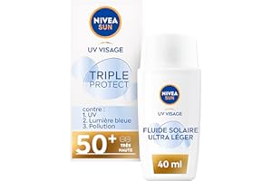 NIVEA SUN Soin solaire Triple Protect 50+ (1 x 40 ml), Fluide visage quotidien à la texture ultra-légère, contenant de l’Acide Hyaluronique