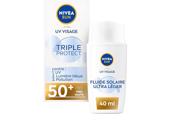 NIVEA SUN Soin Solaire Visage Triple Protect 50+ (1 x 40 ML), Fluide Visage à la Texture Ultra-légère, Fluide Protecteur Quotidien Contenant de l’Acide Hyaluronique