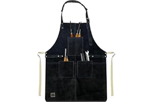 Rustic Town Full Grain Leather Grill Work Apron with Tool Pockets ~ Adjustable up to XXL for Men & Women ~ Gift Ideas for Him Her