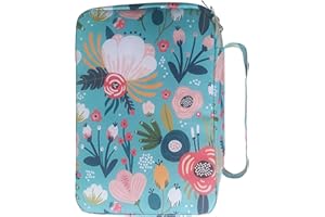 CUCUFA Couverture de Bible pour Femmes, Étuis à Bible Couverture livre imprimé floral Étui à livre pour l'église Sac biblique imperméable avec poignées Organisateur fourre-tout biblique capacité,vert