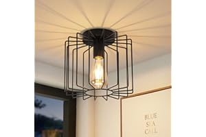 Toolight Plafonnier Industriel Vintage Luminaire E27 Rétro, Lustre Métal Cage Ø240mm, Plafonnier Noir pour Salon Cuisine Chambre Café Bar