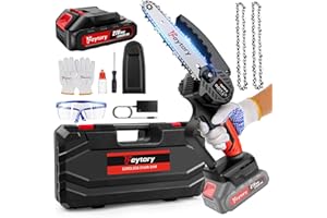 HUINI Mini Motosega a Batteria per Potatura con 3000mAh Batterie, 700W 6 Pollici Motosega Elettrica con 2 catene e blocco di sicurezza, Sega a Batteria per Potatura per il Taglio del Legno Giardini, rosso