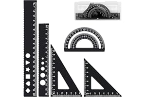 FULHANY 5 Piezas Escuadra Y Cartabon - Regla Metalica - Reglas Dibujo Tecnico - Transportador De Angulos - Regla Aluminio,Ideal Para Ingenieros, Profesores, Estudiantes, Etc