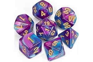 QMAY DND Dice Polyedrisches Würfel Set - 7 Stück für Dungeon und Dragons MTG RPG D&D D20, D12, D10, D%, D8, D6, D4 (Blau und Lila)
