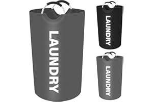 Faltbare Wäschekorb, Mezzar 90L Wäschetonneaus mit Griff, Tragbar Laundry Basket Dreckwäsche Sammler aus Oxford-Stoff Wasserdichter Sammelbehälter für Schlafzimmer Badezimmer Schwarz (Grau)