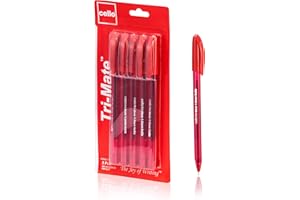 Cello Ballpoint Pens, Tri-Mate Medium Point Biros Multipack Pens | 1.0mm Ball Point Pens Writing | Ballpoint Pens Ideal for Stationery Supplies and School Supplies. Pack of 5 (Red)