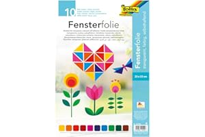 folia 455409 - Fensterfolie, selbsthaftend, transparent, farbig sortiert, ca. 23 x 33cm, 10 Blatt - ideal zur Gestaltung von Fensterbildern