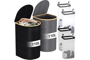 MZJAUVF 2PCS Cesto Ropa Sucia, 2 * 110L Cesto Ropa Sucia con Tapa, Cesto Ropa Sucia Plegable, Cubo Ropa Sucia con 4 Bolsa Interior Extraíble, Multifunción Laundry Basket, Grande Canasta Ropa Sucia