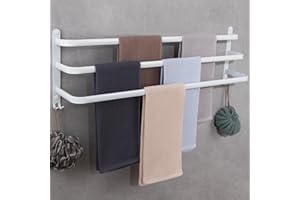 HEWWOOY Handtuchhalter Ohne Bohren/Lochstanzen Handtuch Halter Bad Gross 80cm Wand Handtuchstange mit Haken 3-Stöckig Wandregal Towel Bar für Badezimmer Toilette küche badetuchhalter