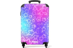 NoBoringSuitcases.com Kinderkoffer Mädchen, Reisetrolley Mit Rollen, Kinder Reisekoffer, Kindertrolley, Koffer Mädchen, Handgepäck Koffer, Handgepäck 55x40x20 cm (Sternenmuster - Lila-Rosa)