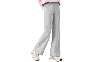 Hoseay Girls Joggers Flared High Waisted Soft Cotton Sport Trousers with Pockets Kids Breathable Solid Bell Bottom Sweatpants Casual School Bootcut Pants for Children Teens 7-14 Years