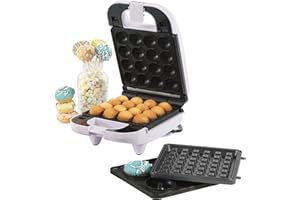 Giles & Posner Mini Treat Maker - 3 In 1, Makes 16 Cake Pops, 1 Waffle & 4 Doughnuts, Removable Non-Stick Plates, Easy Clean, 650W, Compact Design, Quick 3 Minute Preheat, Non-Slip Feet, Purple