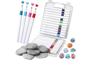 Orchideeknc 12 Pièces Galets a Peindre et 24 Pièces Feutre Acrylique, 3-5cm Galets à Peindre Set, Galets Plats à Peindre et 24 Couleurs Marqueur Peinture Acrylique pour Enfants et Adultes à Dessiner