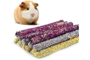 KATLKIU Friandises Naturelles à Mâcher pour Lapins et Rongeurs – 3 Saveurs Florales (Rose, Souci, Myosotis) – Bâtonnets de Foin Timothy, 100% Naturel, sans Sucre, Usure Naturelle des Dents