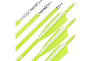 surwolf 31" Flèches de Chasse en Carbone Fluorescent 500 600 Spine avec Plume Naturelle Flèches d'Entraînement pour Tir à l'arc à Poulies/Recurve/Arc Long 6/12pcs