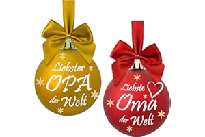 CREOFANT 2 Stück Christbaumkugeln Liebster Opa Liebste Oma der Welt Weihnachtskugeln Motivkugeln aus Kunststoff unzerbrechlich bruchsicher matt metallisch