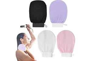 LONGRAY 4 PCS Exfoliating Gloves, Body Scrub Glove Bath SPA Exfoliating Mitts, Dual-Sided Deep Clean Exfoliation Scrubbing Mitt, Fake Tan Remover Exfoliator Mitts, Dead Skin Remover for Body(4 Color)