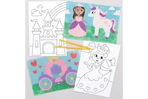 Baker Ross Immagini Principessa Sand Art (confezione da 8) - Immagini autoadesive pre-progettate per l'arte della sabbia per bambini