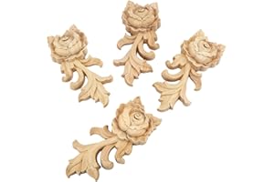 MUXSAM 4pcs 15 * 6.5cm Wood Carved Corner Onlay Applique Door Cabinet Rose Unpainted European Style