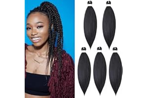 CYBELLEZA 65cm Extensiones de Pelo Sintético para Trenzas Africanas Braiding Twist Crochet Hair EZ Trenzado Yaki Profesional Cabello Pre Stretched Braiding Hair Postizo 5 Piezas, Negro natural
