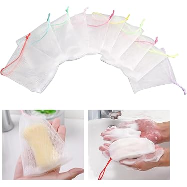 6 Stück Peeling-Netz-Seifenbeutel – Mehrfarbig, Mit Kordelzug, Für Körper & Gesicht, Wiederverwendbar