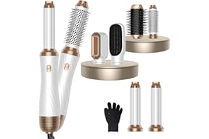 Cepillo Secador De Pelo 6 en 1, OKWRAP Cepillo de Aire Caliente Secador Moldeador Alisador set 6 Cabezales Intercambiables, 3 Temperaturas,Moldeador Pelo With Riza, Da Volumen, Alisa y Seca