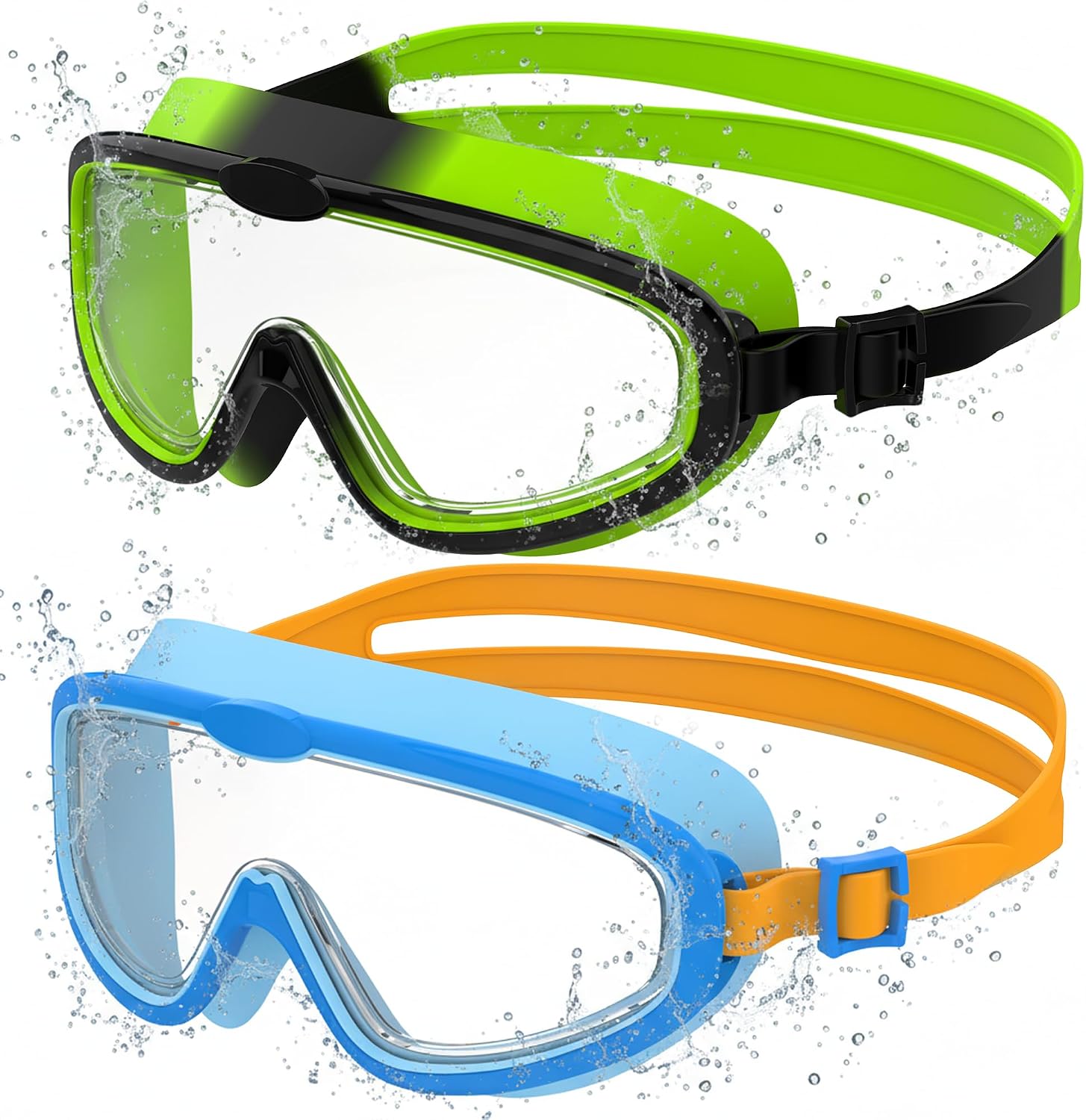 Seaflar 2Pcs Gafas de Natación Infantiles de Marco Grande, Visión Clara Antivaho, Protección UV, Ajuste Rápido, Aro de Silicona, Gafas Unisex para Niños y Adolescentes de 3 a 14