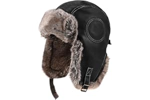 OhMill Chapka d'hiver en Cuir pour Homme Femme Chapeau Chaud Chapeau de Trappeur Bonnet Aviateur d'hiver Épaise avec Oreillettes en Peluche Anti-Vent pour Ski Extérieur