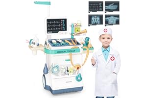 Fegalop Doctor Kit for Kids 27 Accessories Pretend Medical Station Set for Boys & Girls Mobile Cart with Stethoscope and Medical Toy Accessories for Ages 3 and Up Children Role Play Educational Toys