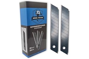 BÄRG-PETAR 50x Cuttermesser Klingen Schwarz 18mm Abbrechklingen - Teppichmesser Tapeziermesser Klingen - Ersatzklingen Karbon Carbon Black – Cutter Messer Klingen - Extrem Scharf