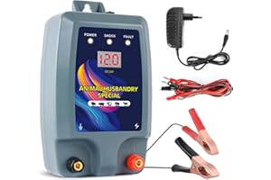 DNOYEVVS 10KM Pastor Eléctrico, 12V Cerca Eléctrica Controlador de Pulso de Alto Voltaje Seguro para Ovejas, Caballos, Ganado, Aves, Pastor, Granja, Electrificador de Cercados (Azul)