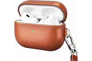 ICARER FAMILY Leder Hülle für AirPods Pro 2 2022, ICARERFAMILY Premium Echtleder Stoßfeste Schutzhülle für AirPods Pro 2 Kopfhörer Ladetasche mit Loch (LED sichtbar) Unterstützung Wireless Ladegerät-Braun