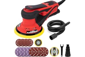 Autolock Lijadora Excentrica disco de 125/150 mm,350W Lijadora Orbital Electrica,7 Velocidades hasta 10,000 RPM,Para trabajar y pulir la madera (Rojo)
