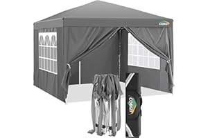 COBIZI Tonnelle Pliante 3x3 de Jardin Exterieur Tente Barnum Pliant 3x3 Tente de Reception Imperméable avec 4 parois latérales, Tente de Reception pour Mariage, extérieur, Jardin, fête(3x3m, Gris)