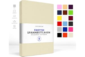 ‎JACOBSON Jacobson Premium FROTTEE Spannbettlaken Spannbetttuch Bettlaken Baumwolle ca. 200g/m² (120x200cm - 130x200cm, Natur)