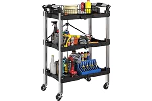 ‎HOMCOM HOMCOM Werkstatt-Rollwagen mit 3 Etagen, Klappbar Werkzeugwagen mit Griff, Montagewagen Werkstattwagen für Lagerhaus, Garage, bis 68 kg Belastbar, Schwarz