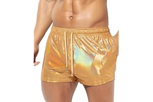 Casey Kevin Metall Shorts Herren Glänzende Kurze Hose Party Gold Silber einseitige See-Through-Effekt Shorts Bar Metallic-Shorts Pailletten Boxershorts